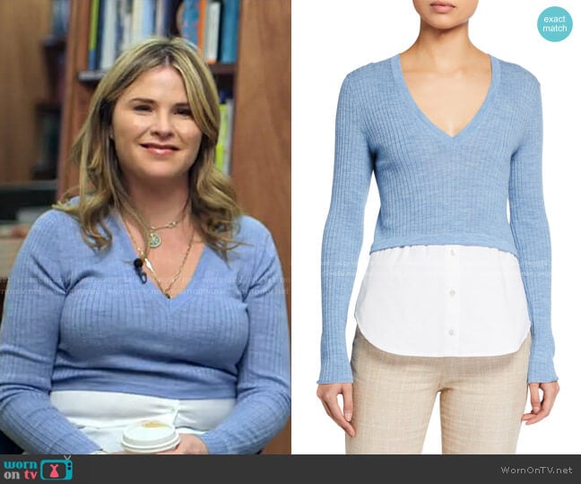 Lydia Mixed Media V-Neck Pullover by Veronica Beard worn by Jenna Bush Hager on Today