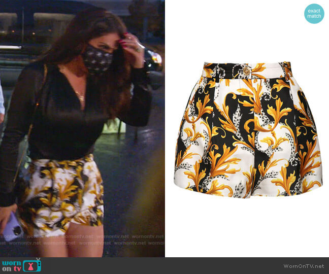 High Waist Printed Silk Twill Shorts by Versace worn by Jennifer Aydin on The Real Housewives of New Jersey