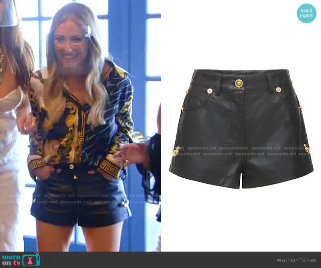 Stephanie’s leather shorts with safety pin on RHOD