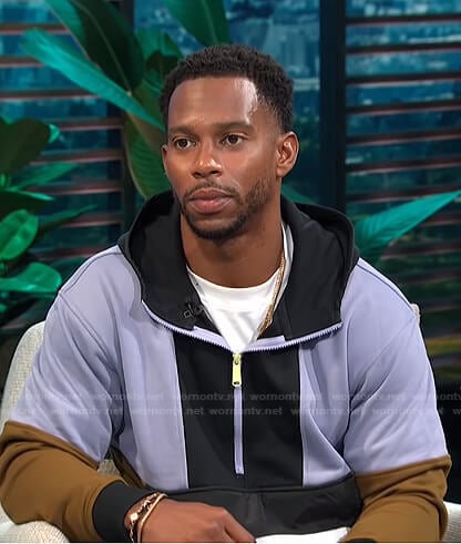 Victor Cruz’s colorblock hoodie on E! News Daily Pop