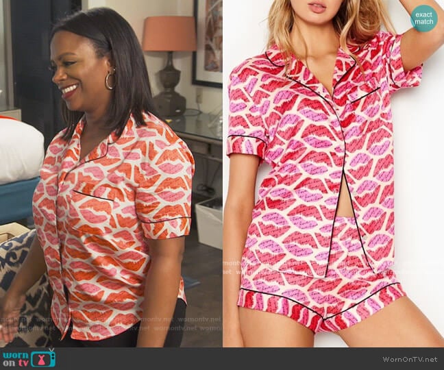 Lip Print Pajama Top by Victoria Secret worn by Kandi Burruss on The Real Housewives of Atlanta