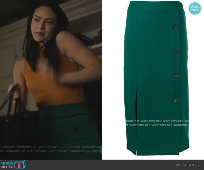 Button-front Pencil Skirt by Victoria Victoria Beckham worn by Veronica Lodge (Camila Mendes) on Riverdale