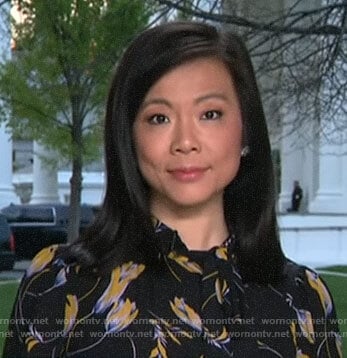 Weijia Jiang's black floral blouse on CBS This Morning