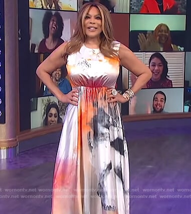 Wendy’s sleeveless tie dye dress on The Wendy Williams Show