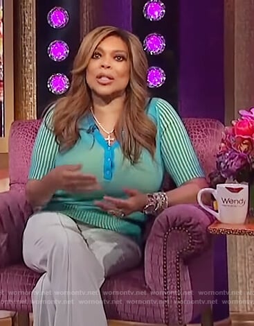 Wendy’s turquoise knit polo and pants on The Wendy Williams Show