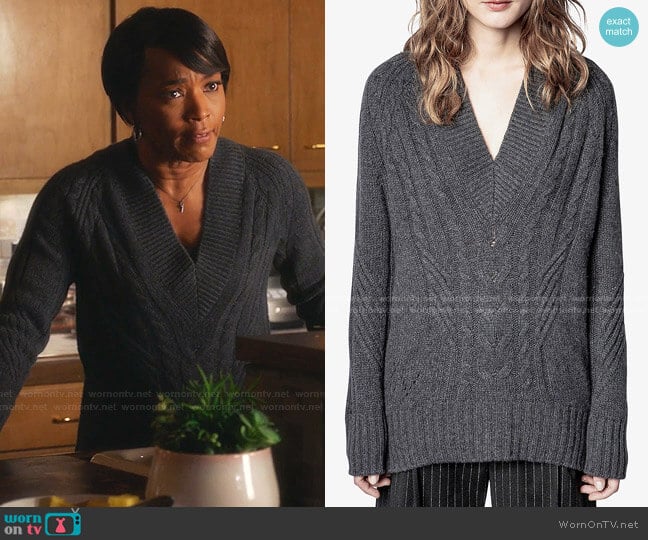 Elly V-Neck Cashmere Jumper by Zadig & Voltaire worn by Athena Grant (Angela Bassett) on 9-1-1