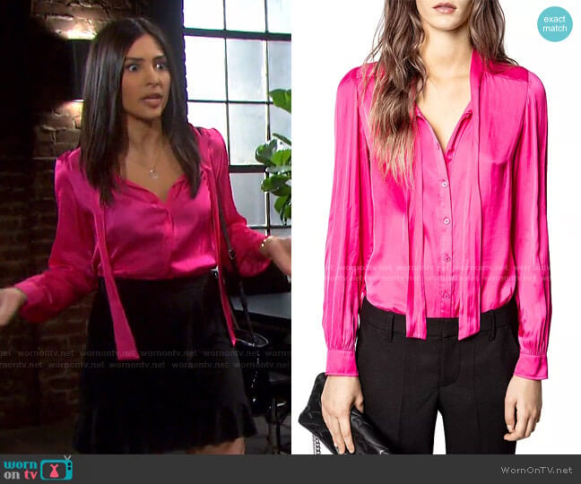 Taos Satin Blouse by Zadig & Voltaire worn by Gabi Hernandez (Camila Banus) on Days of our Lives