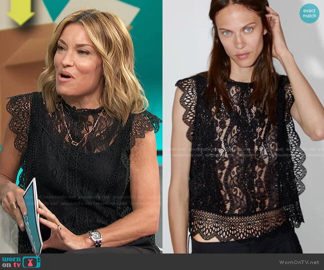 Guipure Lace Top by Zara worn by Kit Hoover on Access Hollywood