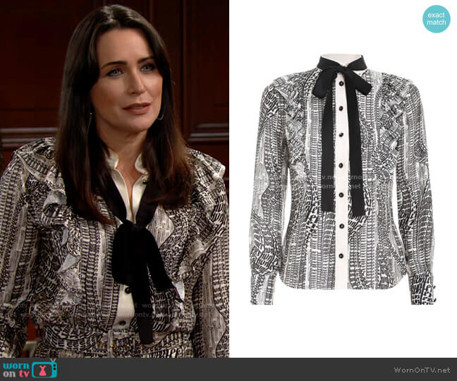 Zimmermann Botanica Flowing Text Shirt worn by Quinn Fuller (Rena Sofer) on The Bold and the Beautiful