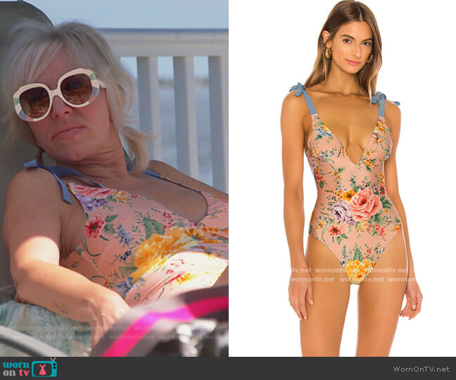 Zinnia Tie Shoulder One Piece by Zimmermann worn by Margaret Josephs on The Real Housewives of New Jersey