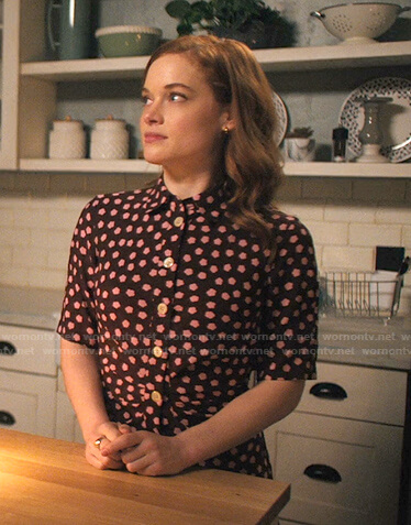 Zoey's brown dotted shirtdress on Zoeys Extraordinary Playlist