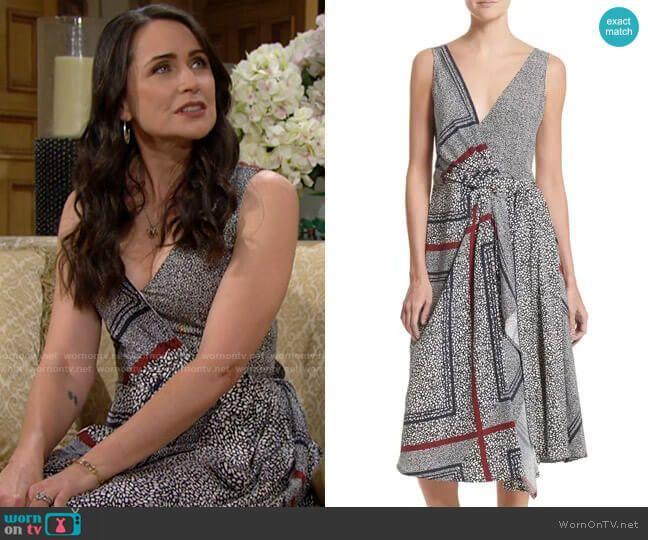 10 Crosby Derek Lam Print Pleated Silk Wrap Dress worn by Quinn Fuller (Rena Sofer) on The Bold and the Beautiful