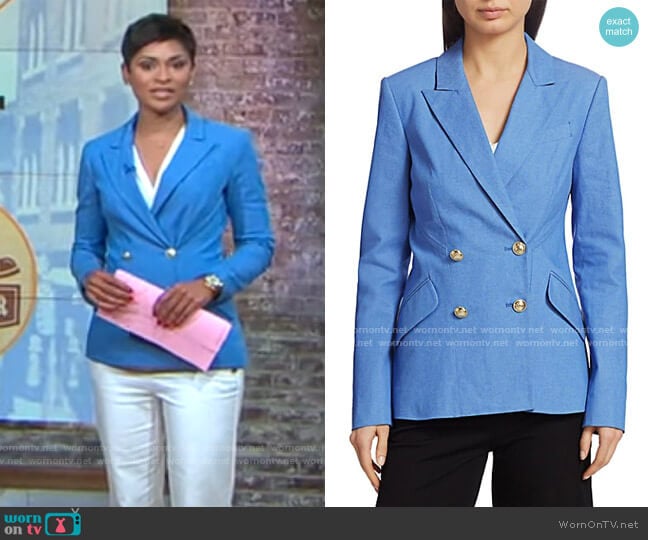 Derek Lam 10 Crosby Rodeo Double-Breasted Stretch-Silk Jacket worn by Jericka Duncan on CBS Mornings