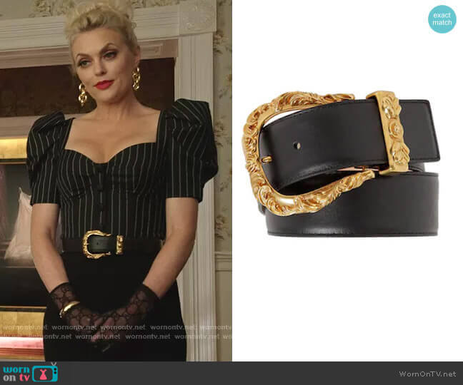 Leather Belt with Gold Buckle by Versace worn by Alexis Carrington (Elaine Hendrix) on Dynasty