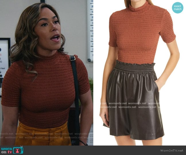 Dana Smocked Short-Sleeve Top by A.L.C. worn by Emily Lopez (Jessica Camacho) on All Rise