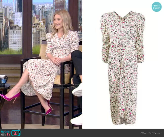 Albi floral silk midi dress by Isabel Marant worn by Kelly Ripa on Live with Kelly and Mark