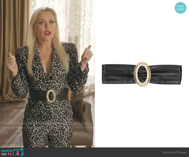 Crystal-Embellished Leather Belt by Alessandra Rich worn by Alexis Carrington (Elaine Hendrix) on Dynasty