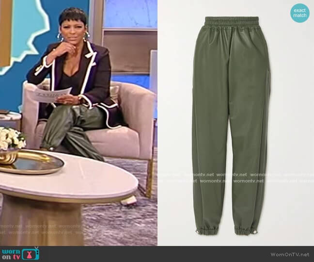 Leather track pants by Alexander McQueen worn by Tamron Hall on Tamron Hall Show