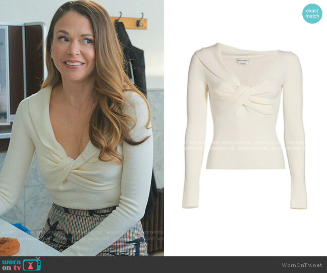 Twistneck Wool Knit Sweater by Alexander McQueen worn by Liza Miller (Sutton Foster) on Younger