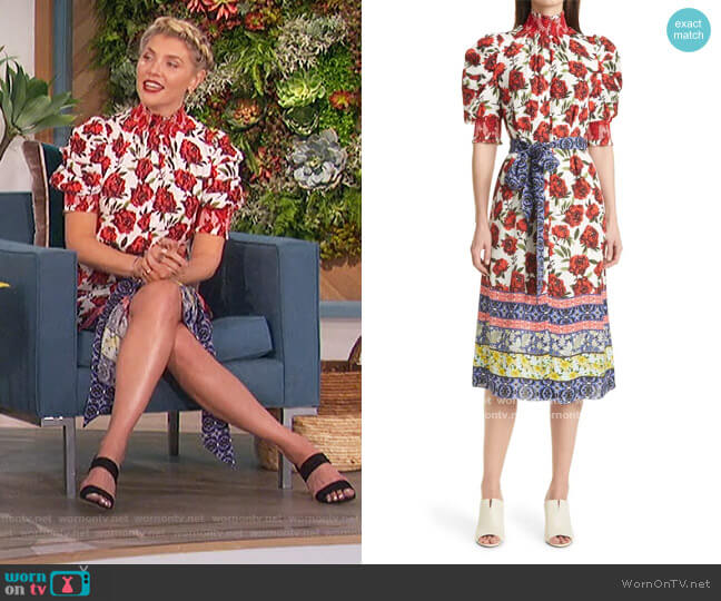 Silva Floral Smock Detail Belted Midi Dress by Alice + Olivia worn by Amanda Kloots  on The Talk
