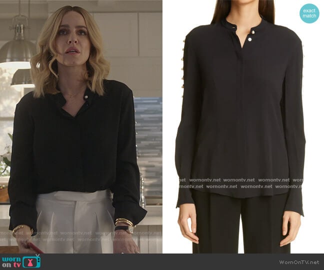 Oleana Imitation Pearl Button Sleeve Blouse by Altuzarra worn by Laura Baker (Monet Mazur) on All American