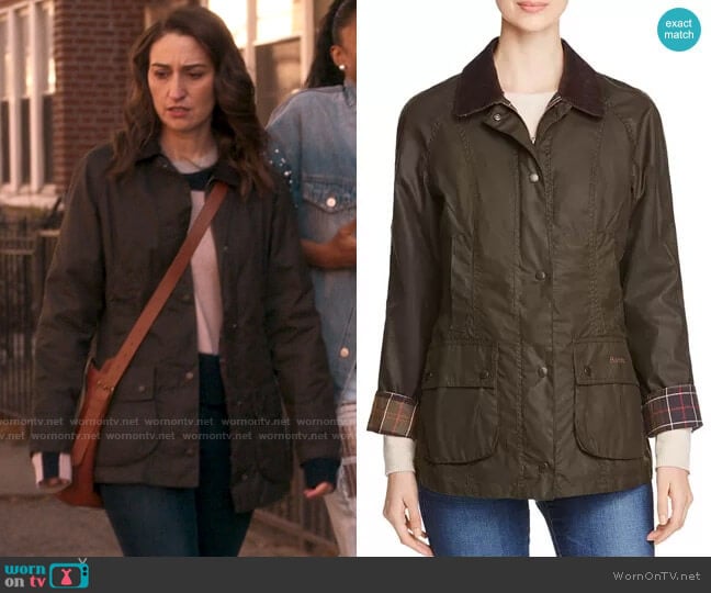 Barbour Classic Beadnell Waxed Cotton Jacket  worn by Dawn Solano (Sara Bareilles) on Girls5eva