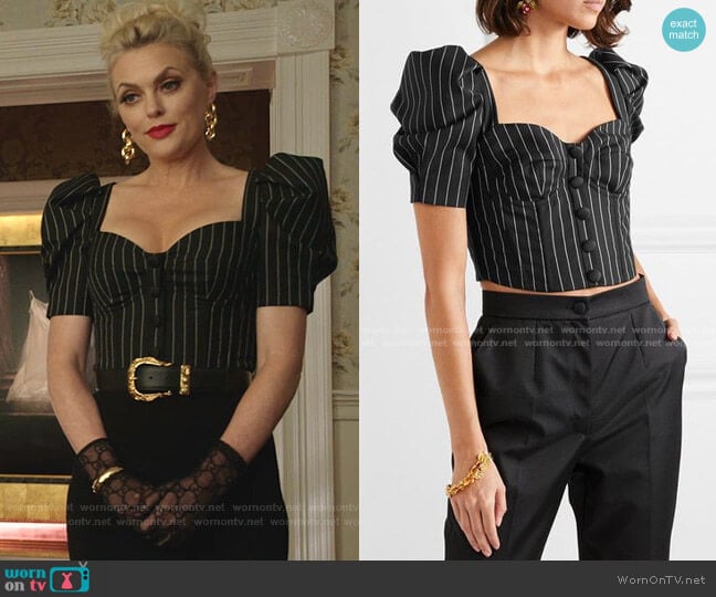 Pinstriped Top by Dolce & Gabbana worn by Alexis Carrington (Elaine Hendrix) on Dynasty