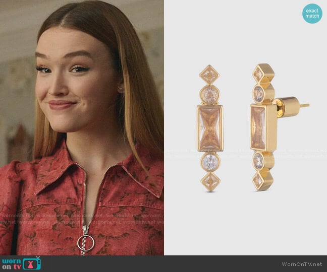 Cherie Gold Stone Stud Earrings by Bonheur Jewelry worn by Kirby Anders (Maddison Brown) on Dynasty