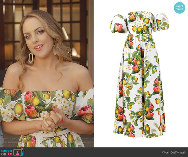 Juliet Off Shoulder Puff Sleeve Dress by Borgo de Nor worn by Fallon Carrington (Elizabeth Gillies) on Dynasty