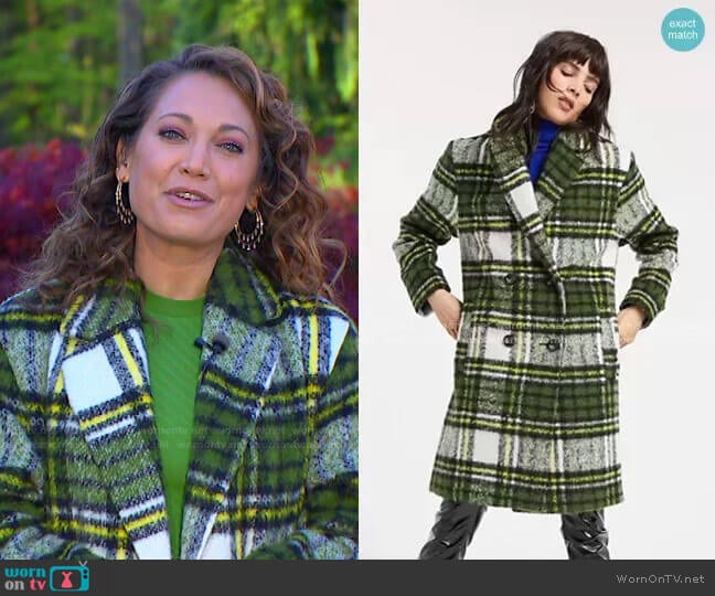 Brushed Check Double Breasted Coat by Asos worn by Ginger Zee on Good Morning America