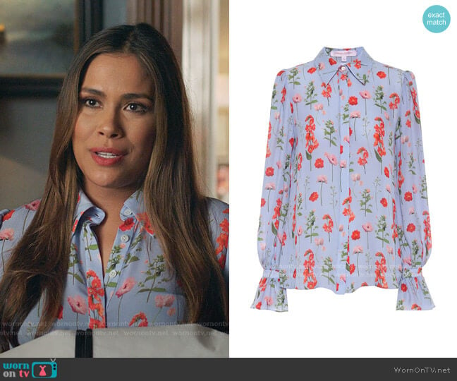 Floral Silk Blouse by Carolina Herrera worn by Cristal Jennings (Daniella Alonso) on Dynasty