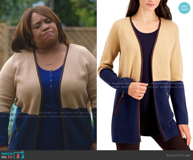 WornOnTV: Miranda’s beige and blue two-tone cardigan on Greys Anatomy ...