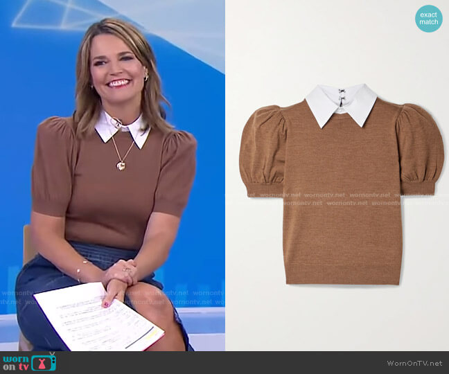 Chase Poplin-Trimmed Sweater by Alice + Olivia worn by Savannah Guthrie on Today