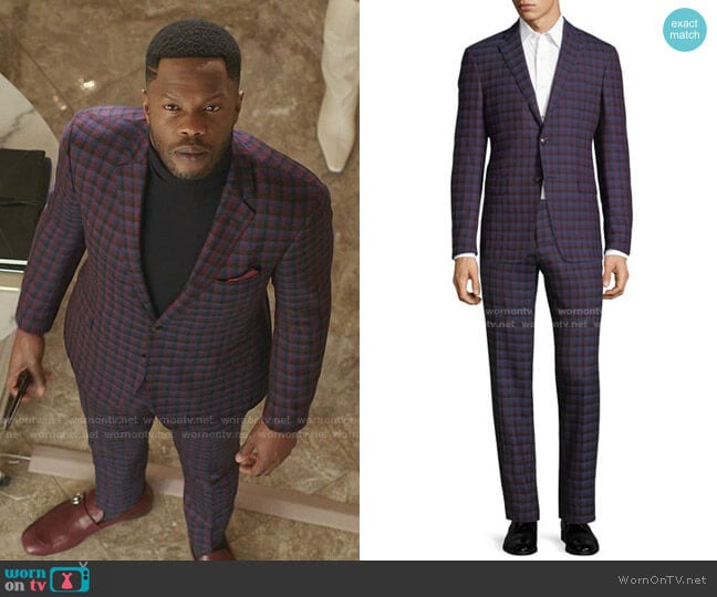 Check-Print Wool Sport Coat and Pants by Etro worn by Jeff Colby (Sam Adegoke) on Dynasty