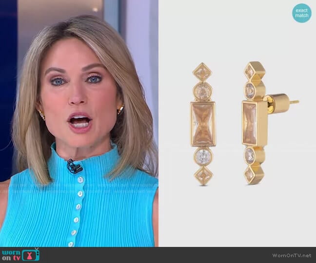 Cherie Gold Stone Stud Earrings by Bonheur Jewelry worn by Amy Robach on Good Morning America