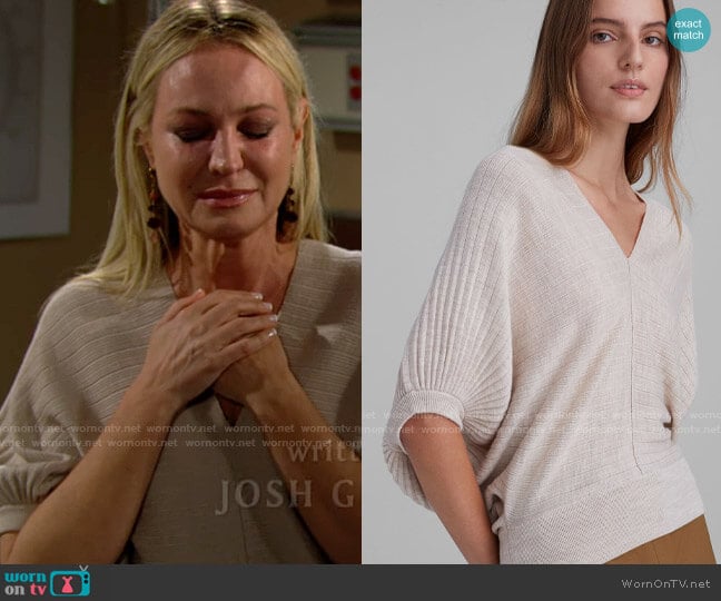 Club Monaco Quarter Sleeve V-Neck Sweater worn by Sharon Newman (Sharon Case) on The Young and the Restless