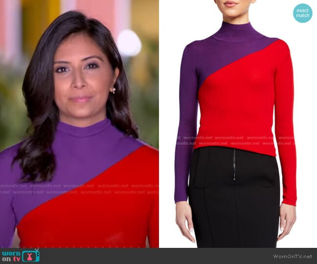 Colorblock Rib-Knit Turtleneck Sweater by Emporio Armani worn by Zohreen Shah on GMA