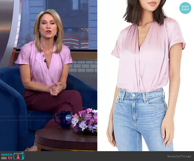 WornOnTV: Amy’s pink short sleeve wrap top and brown pants on Good ...