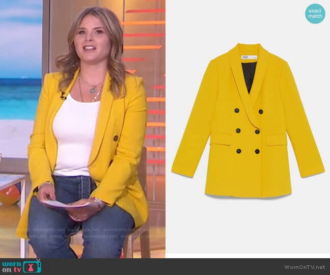 Double Breasted Buttoned Blazer on Zara worn by Jenna Bush Hager on Today