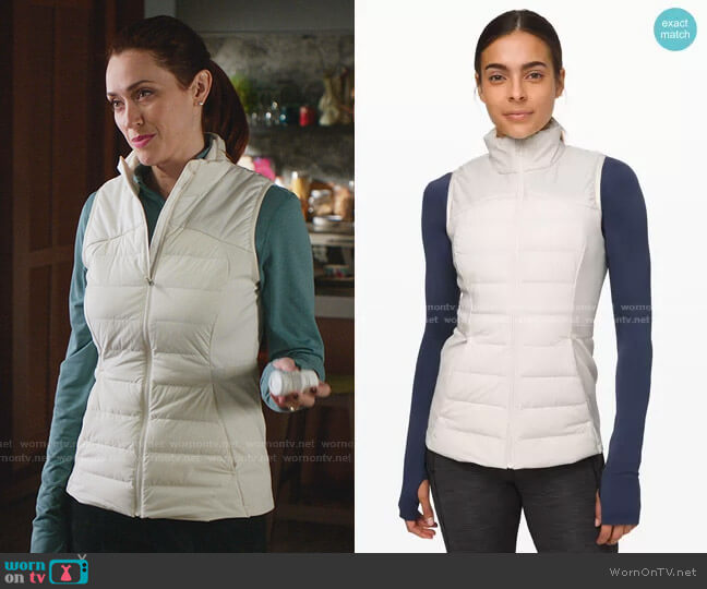 Down for It All Vest in Light Ivory by Lululemon worn by Abigail Pershing (Sarah Power) on Good Witch