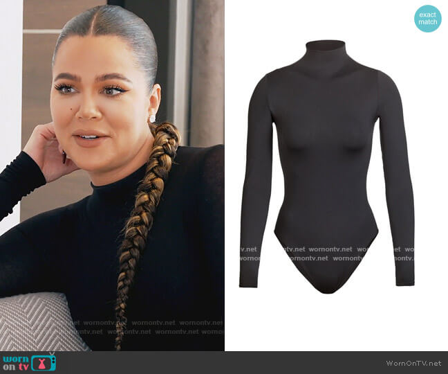 Essential Mock Neck Long Sleeve Bodysuit by Skims worn by Khloe Kardashian on Keeping Up with the Kardashians