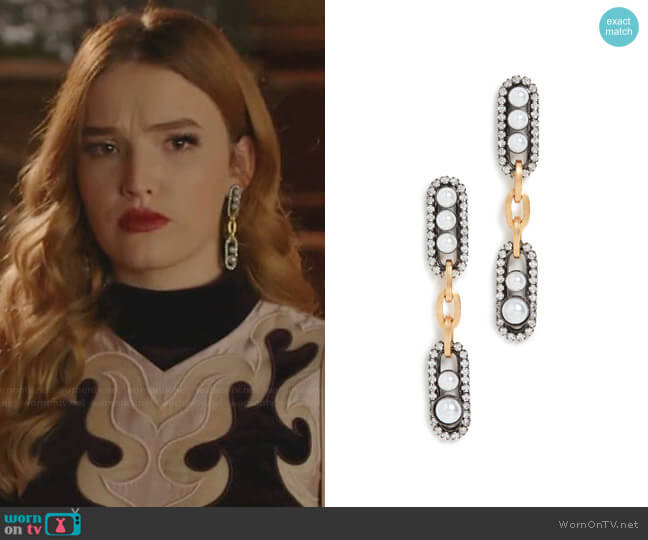 Everson Earrings by Elizabeth Cole worn by Kirby Anders (Maddison Brown) on Dynasty