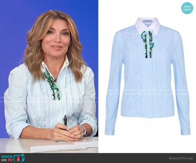 Embellished Striped Shirt by Prada worn by Kit Hoover on Access Hollywood