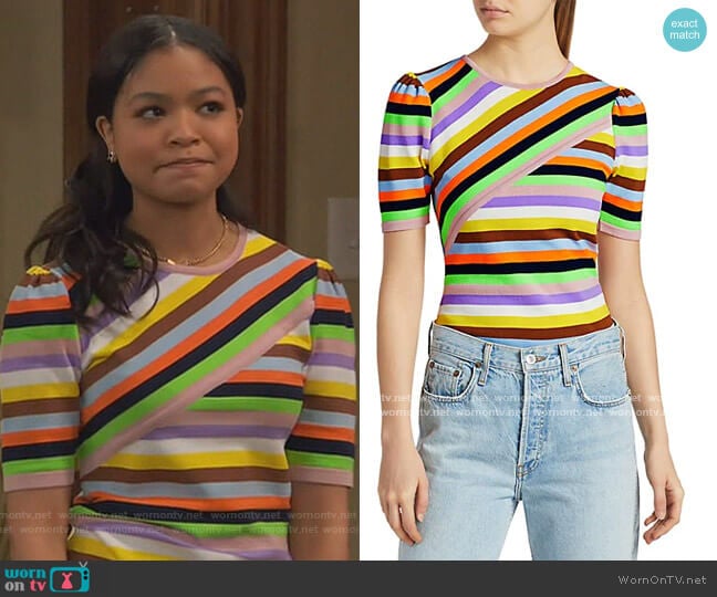 Mixed Stripe Knit Top by Essentiel Antwerp worn by Nia Baxter (Navia Robinson) on Ravens Home