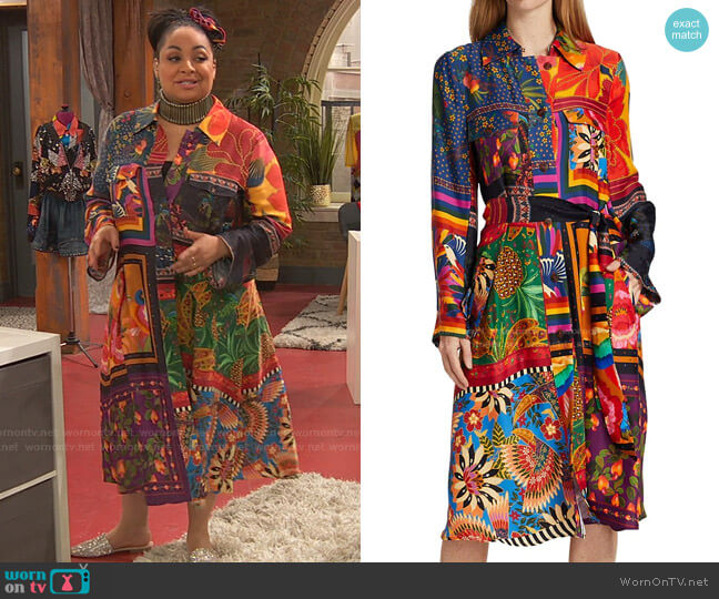 Mixed Scarves Shirtdress by Farm Rio worn by Raven Baxter (Raven-Symoné) on Ravens Home