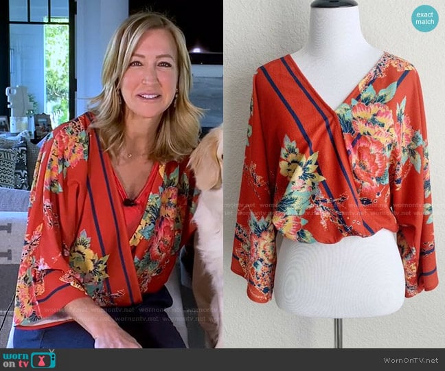 Floral Wrap Crop Top by Flying Tomato worn by Lara Spencer on Good Morning America