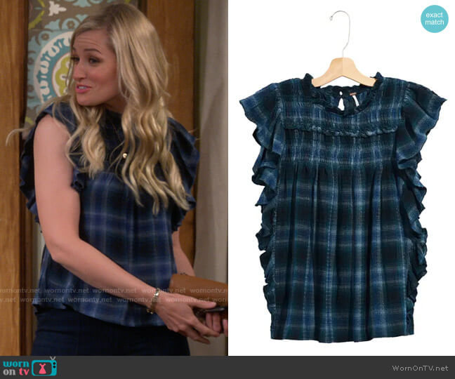 Wornontv Gemmas Blue Plaid Ruffled Top On The Neighborhood Beth