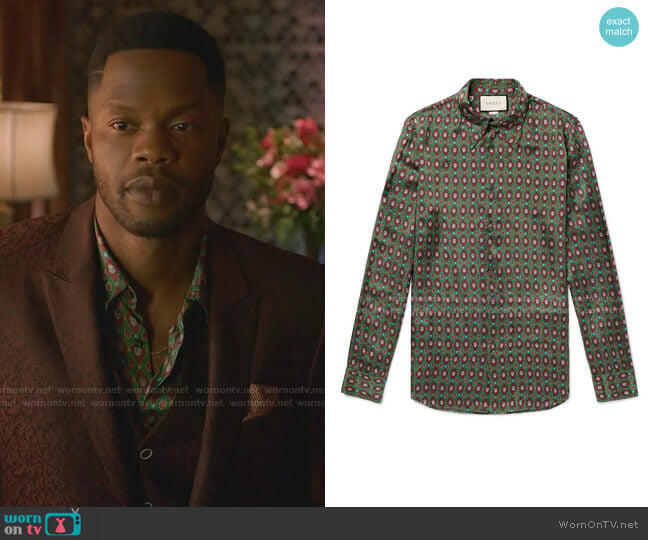 Printed Twill Shirt by Gucci worn by Jeff Colby (Sam Adegoke) on Dynasty