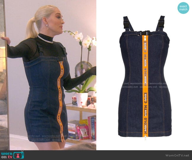 Handle With Care Sleeveless Denim Dress by Heron Preston worn by Erika Jayne on The Real Housewives of Beverly Hills