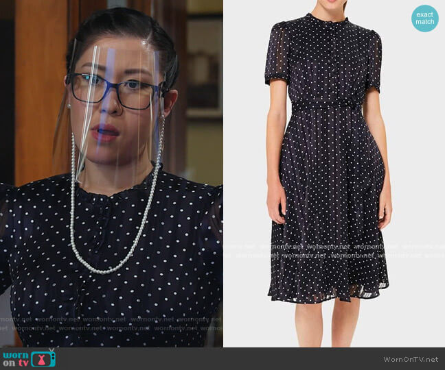 Mae Jacquard Polka Dot Shirt Dress by Hobbs worn by Sherri Kansky (Ruthie Ann Miles) on All Rise